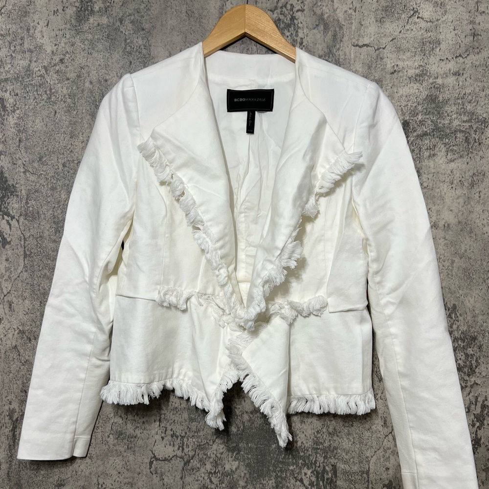 White blazer boho trim casual jacket - Picture 5 of 9